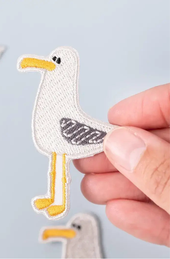 Seagull Embroidered Iron-On Patch Coastal Bird Design Beach