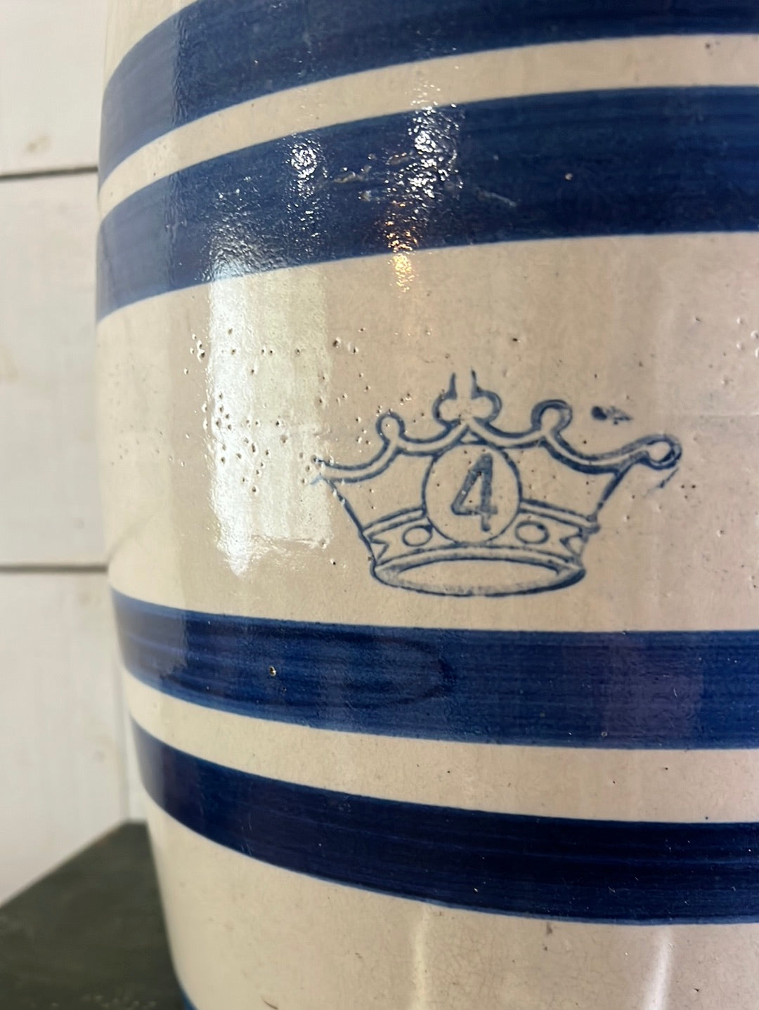 Vintage Stoneware Crock - Blue Stripes