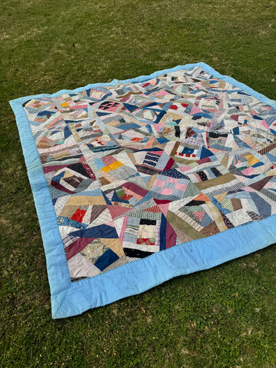 Vintage Handmade Quilt - Blue Trim