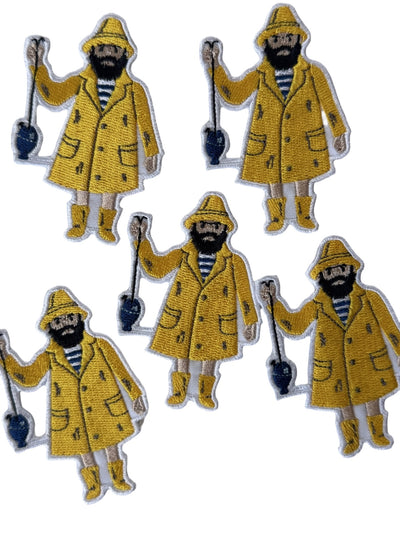 Old Salt Fisherman Patch Yellow Raincoat Embroidered Iron On
