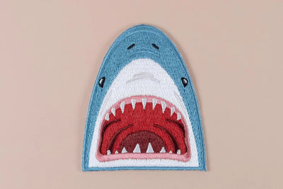 Shark Face Embroidered Iron-On Patch Teeth Ocean Beach Coast