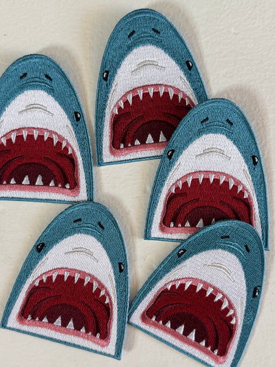Shark Face Embroidered Iron-On Patch Teeth Ocean Beach Coast