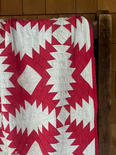 Vintage Handmade Quilt - Red + White