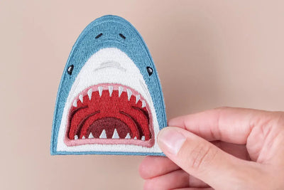 Shark Face Embroidered Iron-On Patch Teeth Ocean Beach Coast