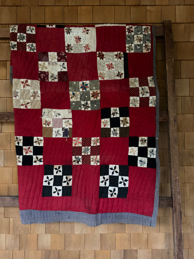 Vintage Handmade Quilt - Black + Red