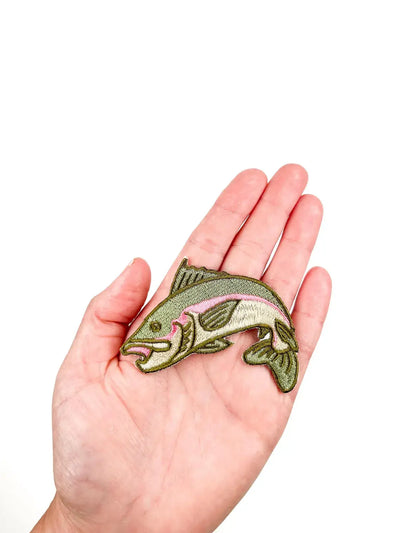Rainbow Jumping Trout Embroidered Iron-On Patch Fly Fishing