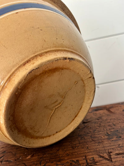 Vintage Yellow Ware Bowl - Blue Stripe