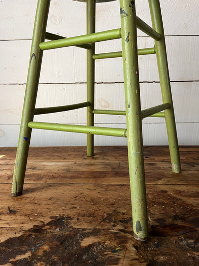 Vintage Wood Stool - Avocado Green