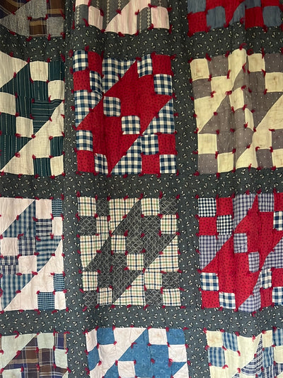 Vintage Handmade Quilt - Indigo + Red