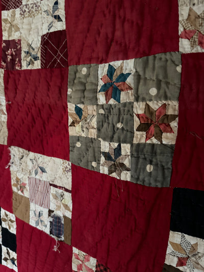 Vintage Handmade Quilt - Black + Red