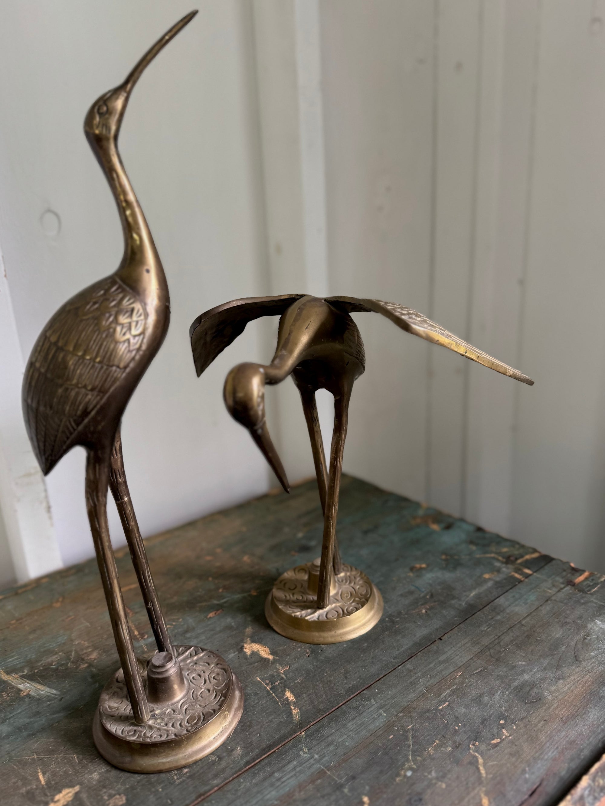 Pair of Vintage Brass Cranes