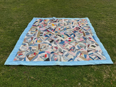 Vintage Handmade Quilt - Blue Trim