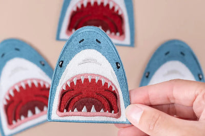 Shark Face Embroidered Iron-On Patch Teeth Ocean Beach Coast