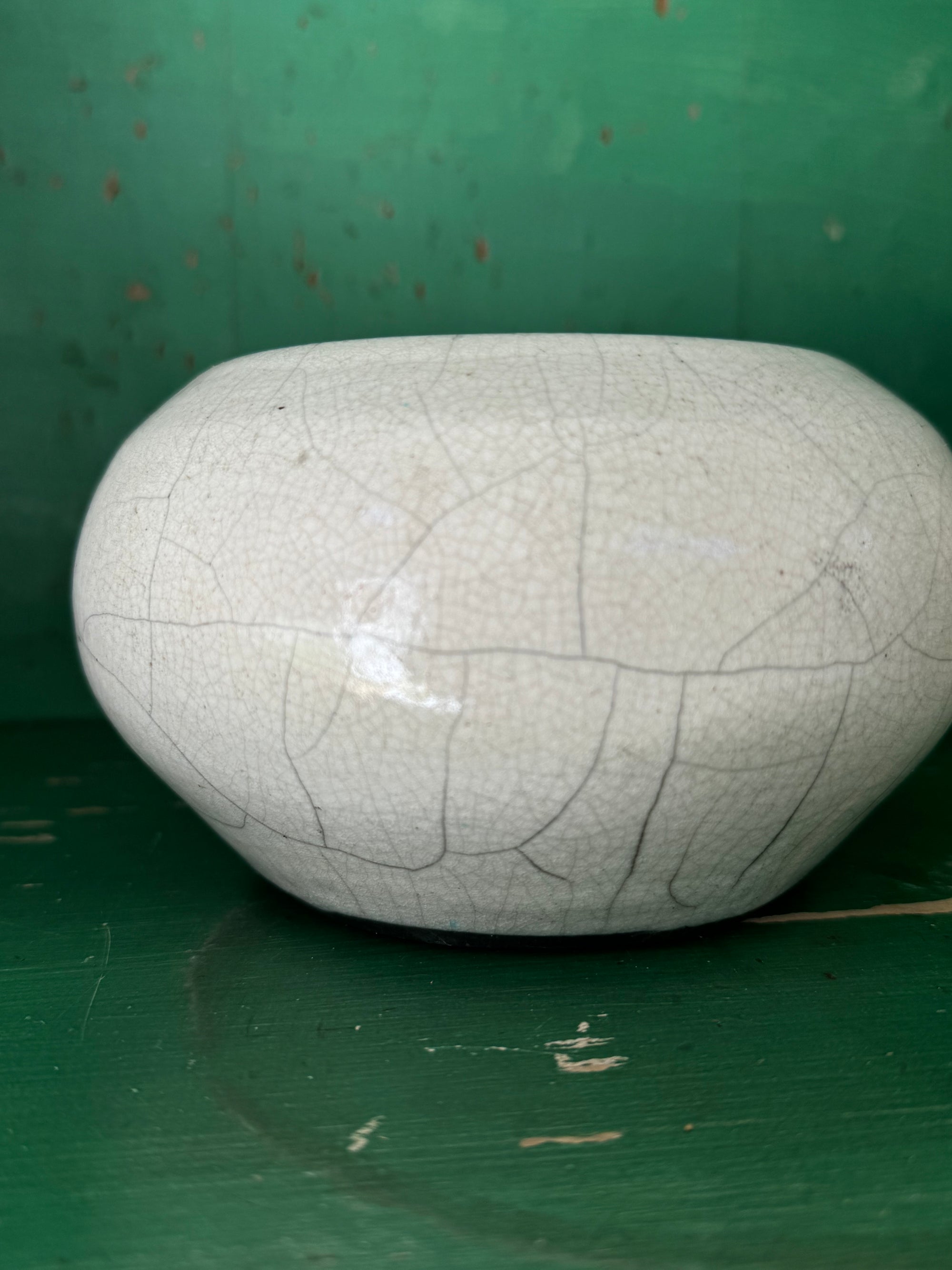 Small Vintage White Crackle Vessel