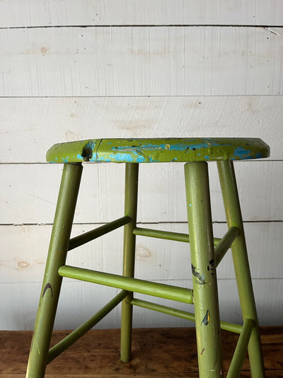 Vintage Wood Stool - Avocado Green