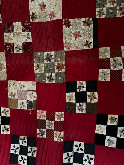 Vintage Handmade Quilt - Black + Red