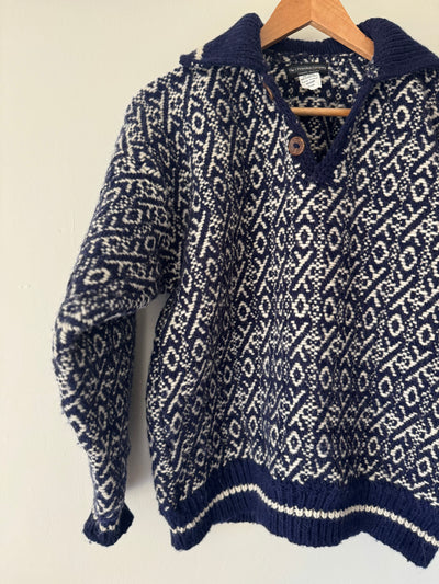 Vintage Wool Sweater - Navy + White