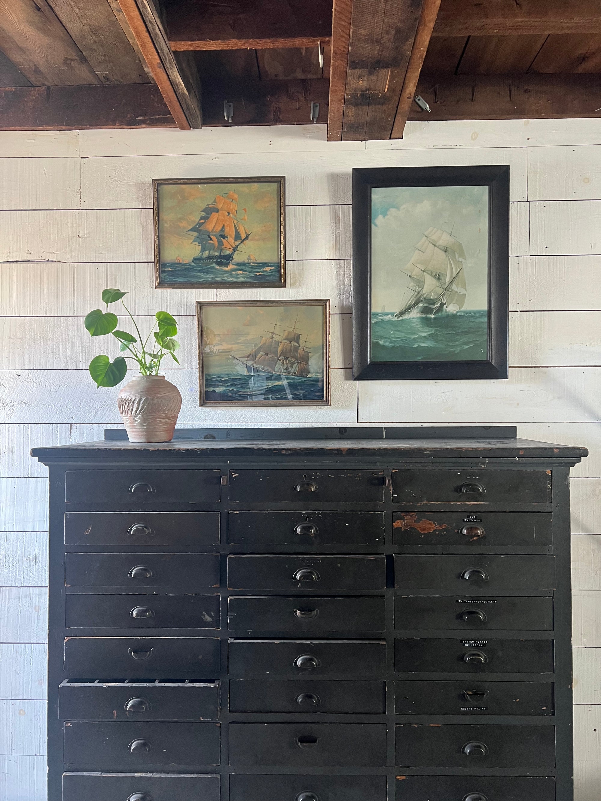 Vintage Industrial Cabinet with 30 Drawers – Painted Black