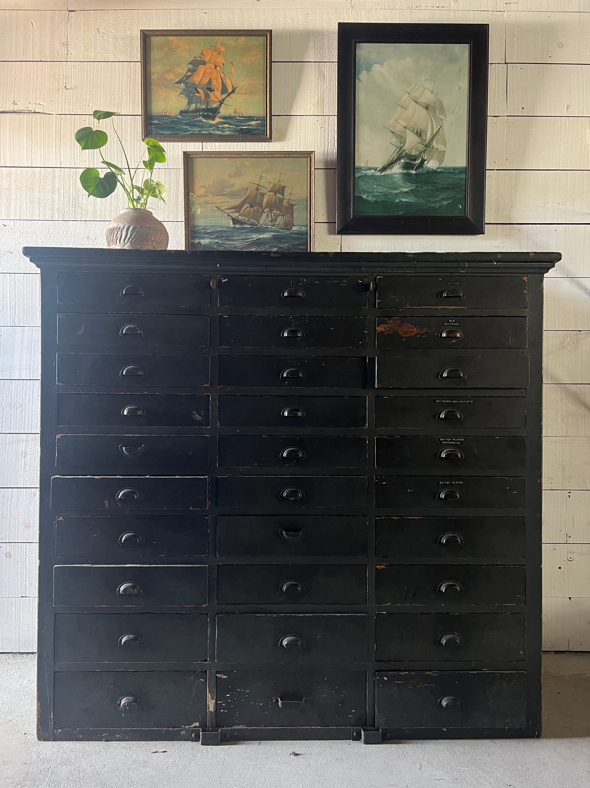 Vintage Industrial Cabinet with 30 Drawers – Painted Black
