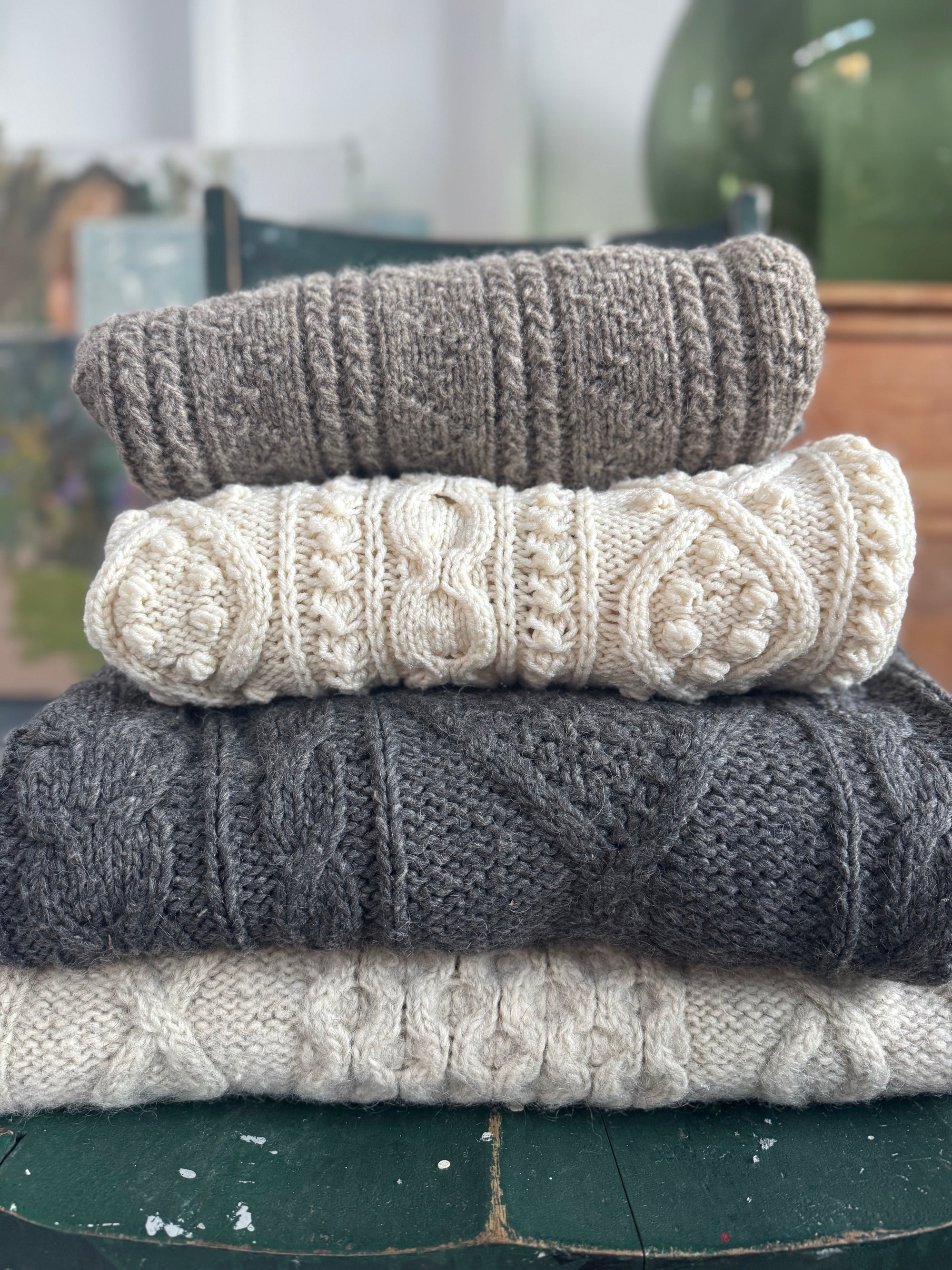 Vintage Wool Fishermen's Sweater Cardigan - Grey