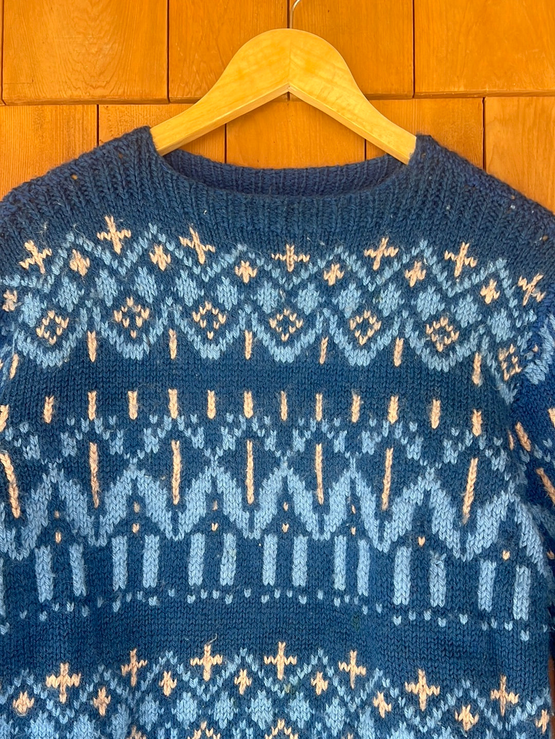 Vintage Hand Knit Wool Sweater - Blue