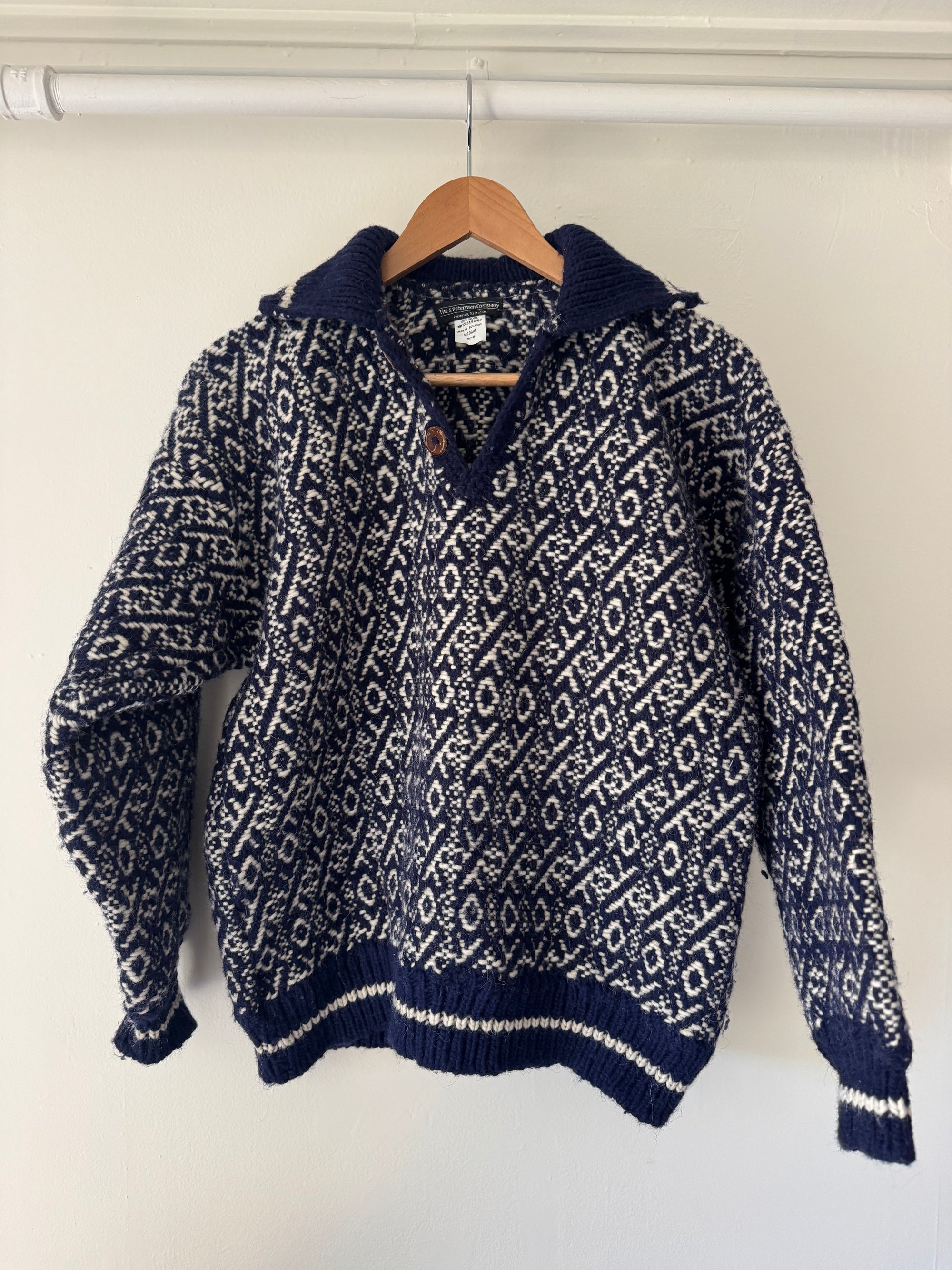 Vintage Wool Sweater - Navy + White