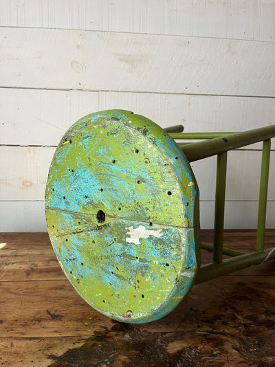 Vintage Wood Stool - Avocado Green
