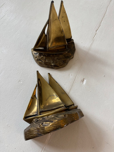 Vintage Brass PM Craftsman Sailboat Bookends