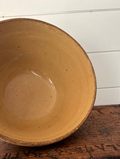 Vintage Yellow Ware Bowl - Blue Stripe