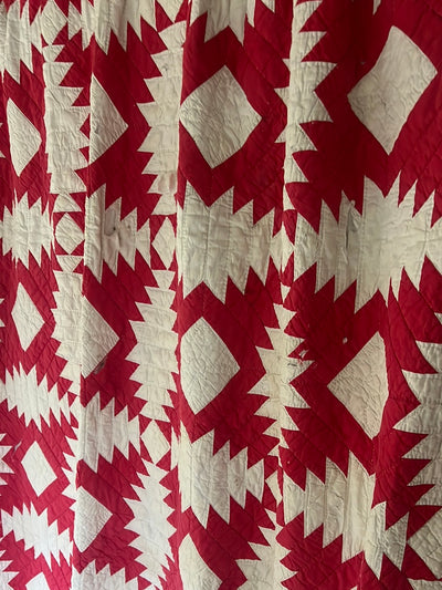 Vintage Handmade Quilt - Red + White