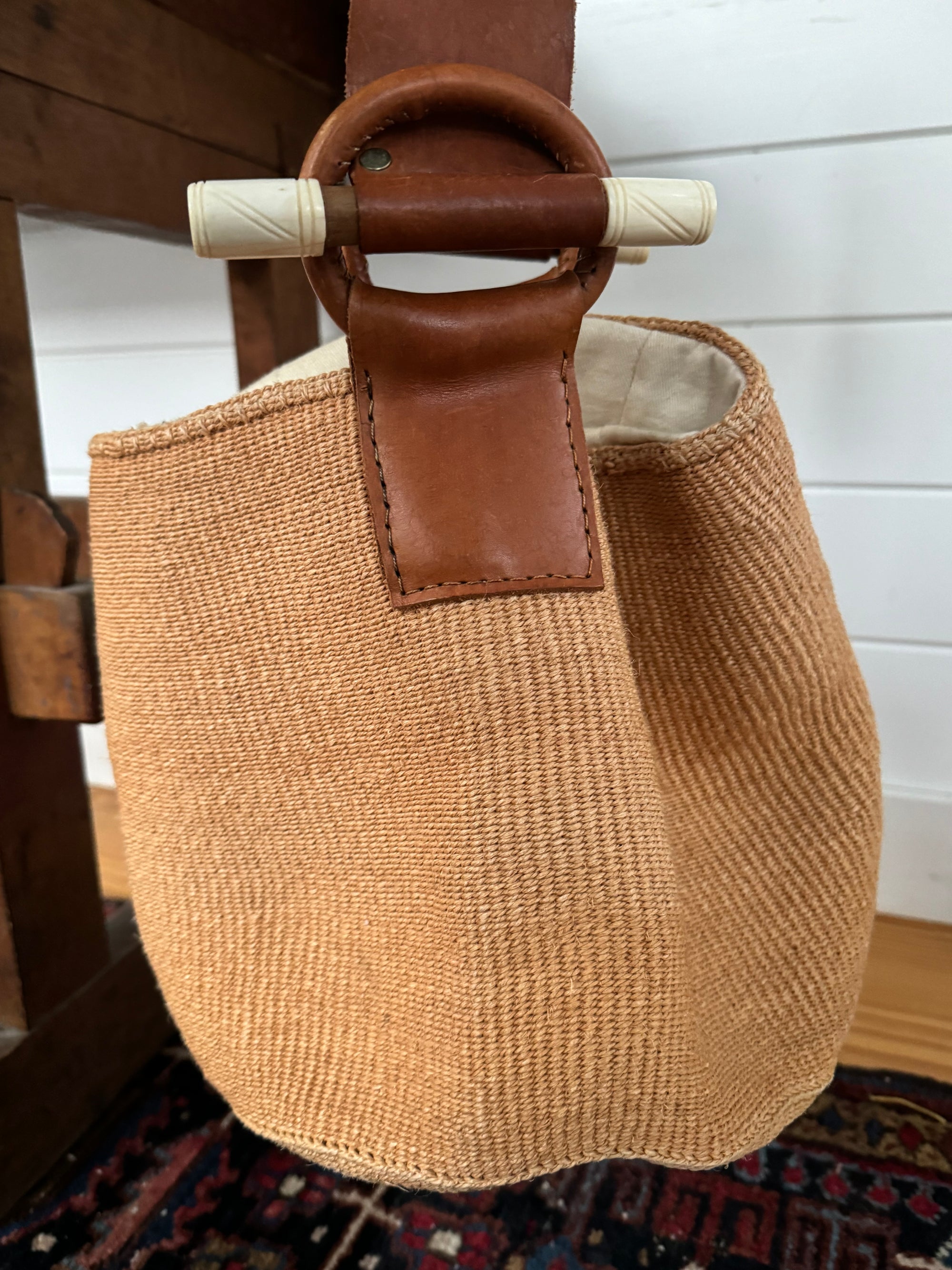 Vintage Woven Sisal Bag Leather Strap