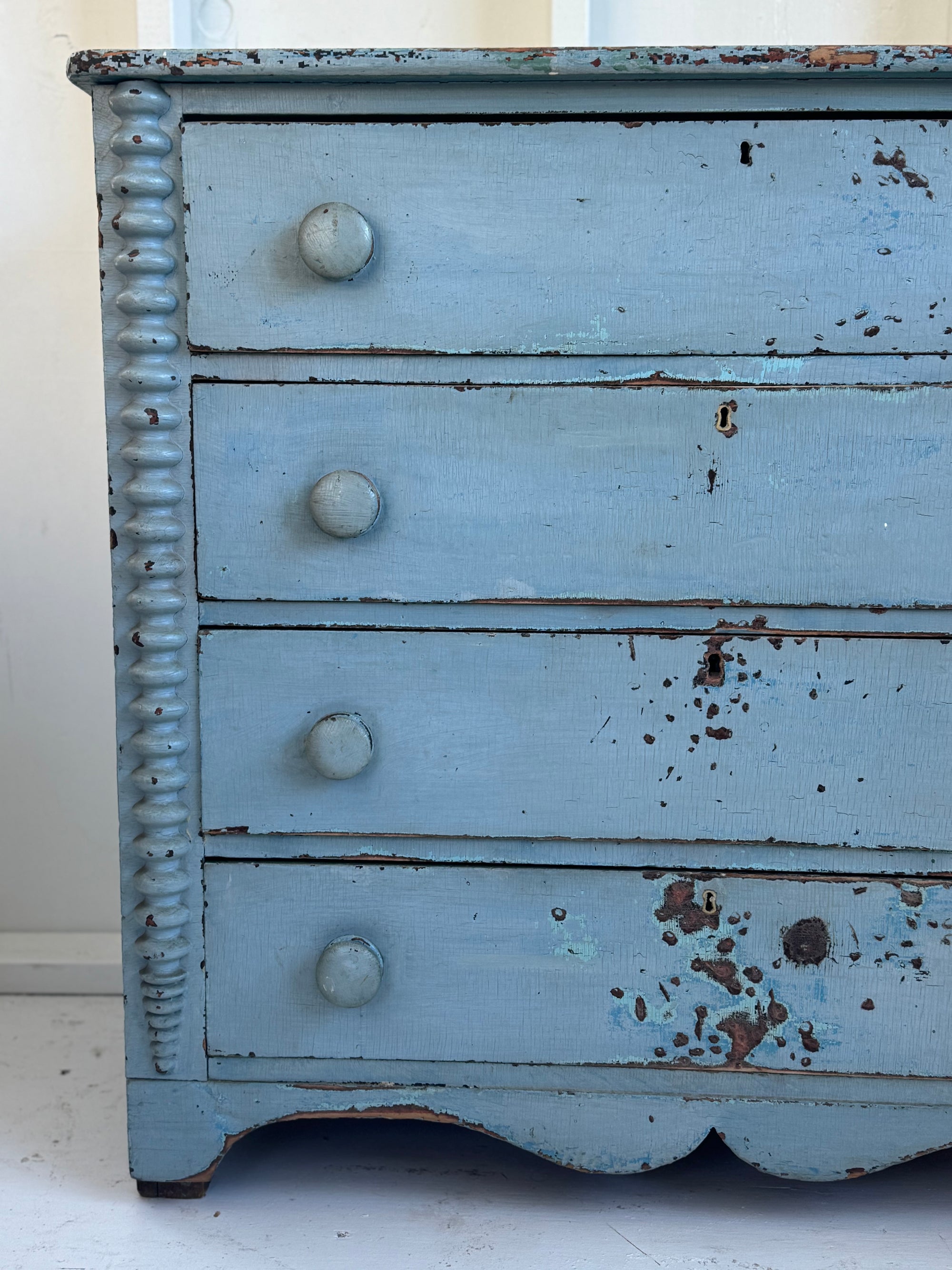 Antique Jenny Lind Cottage Pine Dresser - Blue