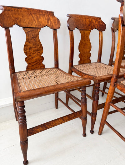 Antique Figured Maple Cane-Seat Dining Chairs -Set of 8