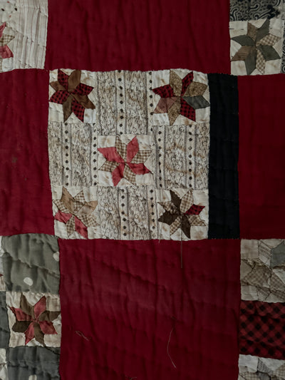 Vintage Handmade Quilt - Black + Red