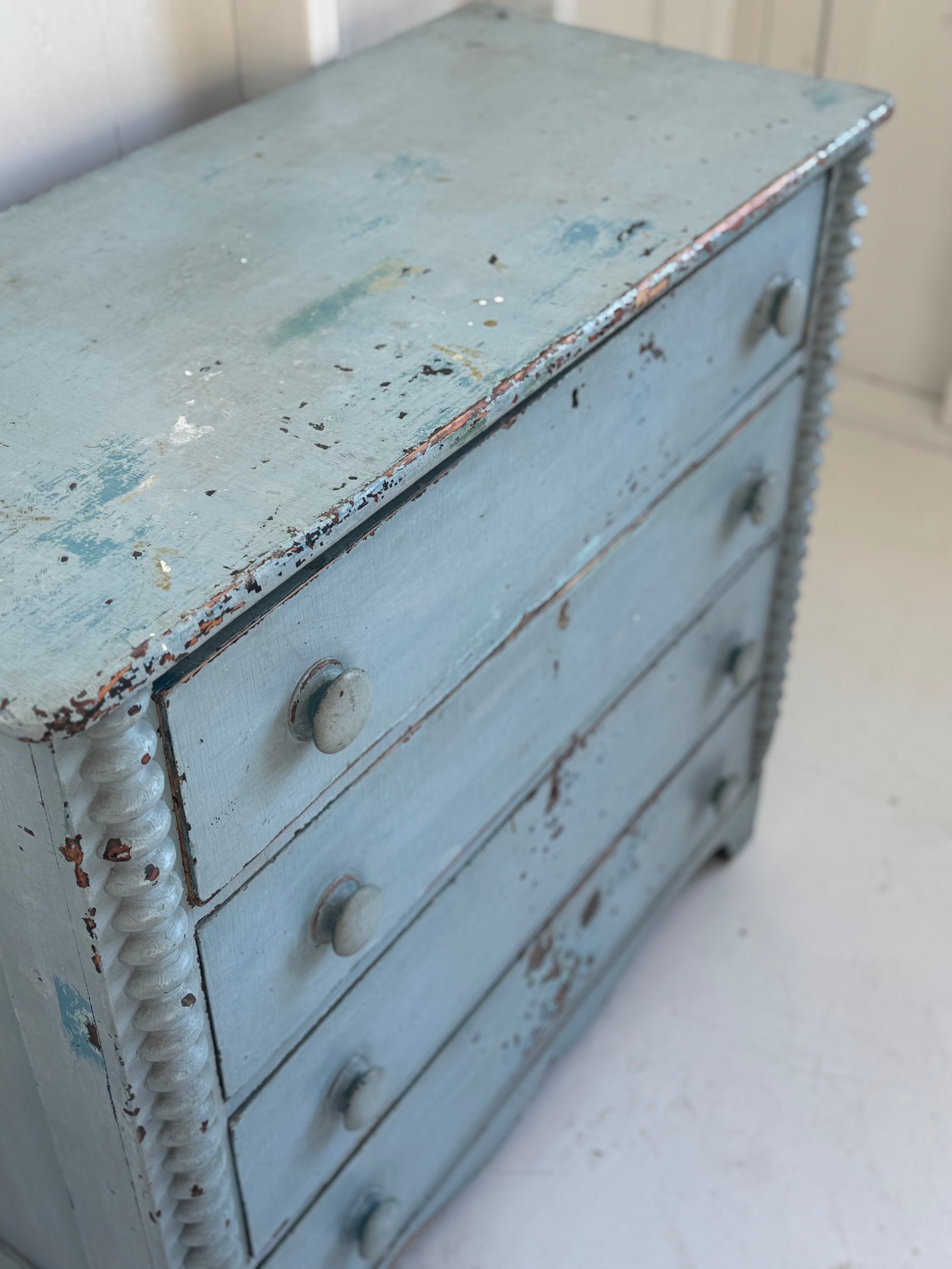 Antique Jenny Lind Cottage Pine Dresser - Blue