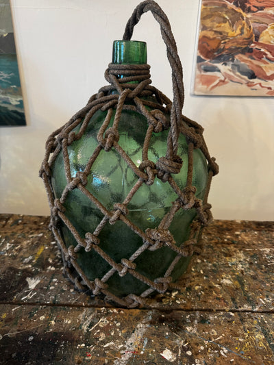 Antique Glass Bottle Rope Knots - Dark Green