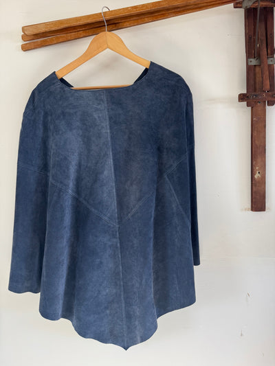 VTG Suede Leather Poncho -Slate Blue