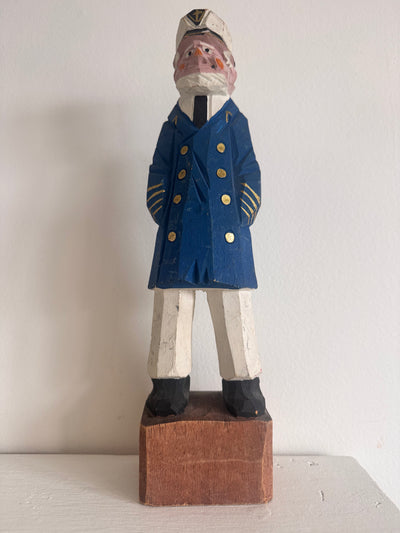 VTG 12" Wooden Fisherman - CAPTAIN Blue Coat