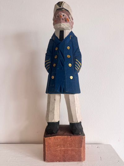 VTG 12" Wooden Fisherman - CAPTAIN Blue Coat
