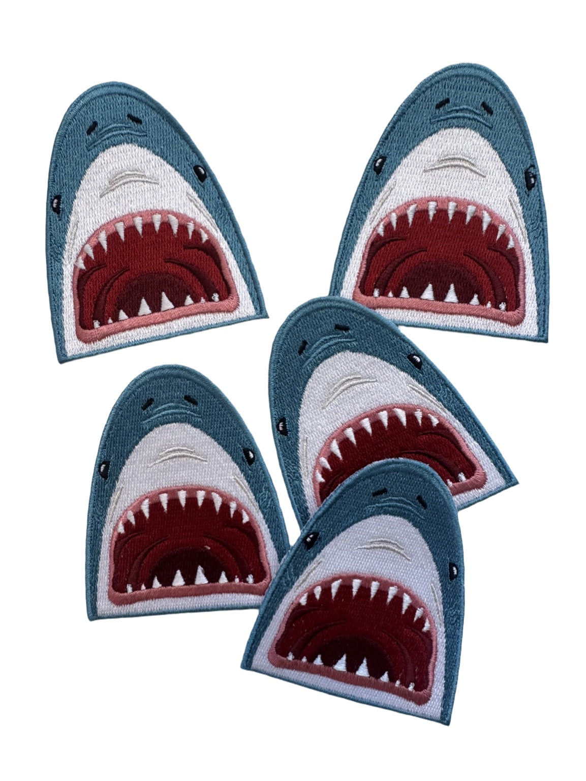 Shark Face Embroidered Iron-On Patch Teeth Ocean Beach Coast