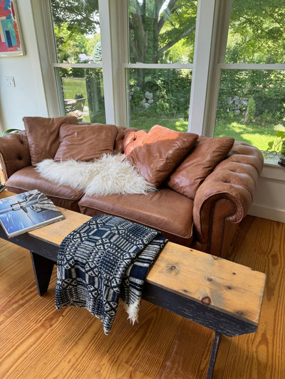 Vintage Navy Blue Wood Bench - 8’ long
