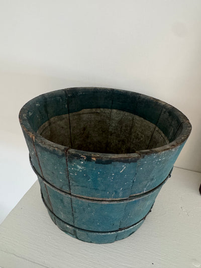 Antique Wood Bucket - Painted Blue