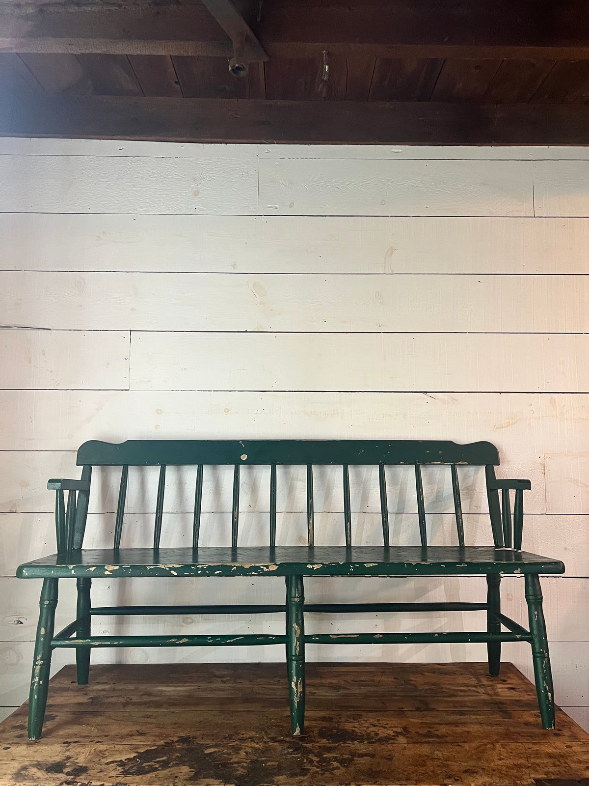 Vintage Painted Green Bench