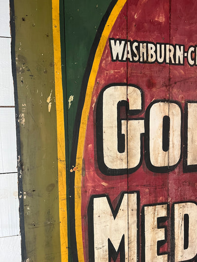 Salvaged Hand Painted Gold Metal Flour Sign