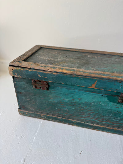 Antique Wood Chest - Turquise