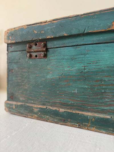 Antique Wood Chest - Turquise