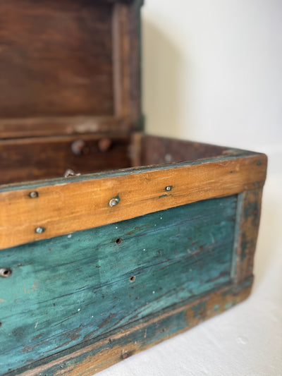 Antique Wood Chest - Turquise