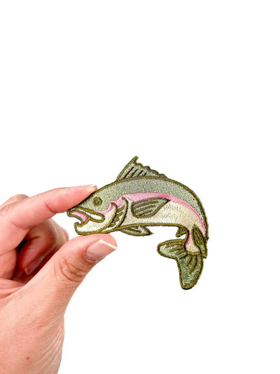 Rainbow Jumping Trout Embroidered Iron-On Patch Fly Fishing