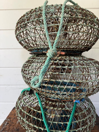 Antique French Wire Fish Trap Basket - Diamonds & Rust
