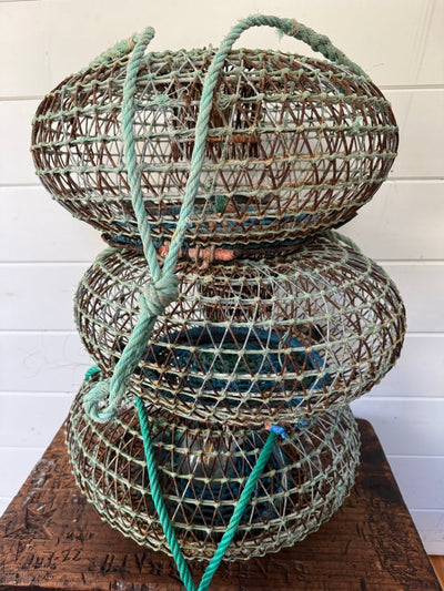 Antique French Wire Fish Trap Basket - Diamonds & Rust